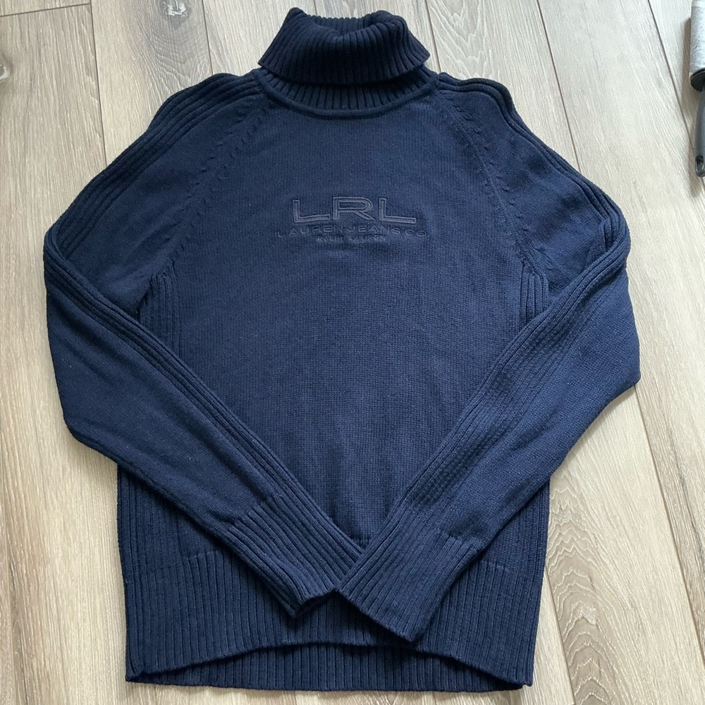 LRL Ralph Lauren Navy Turtleneck Sweater /Y2K cotton Knit - Picture 2 of 13